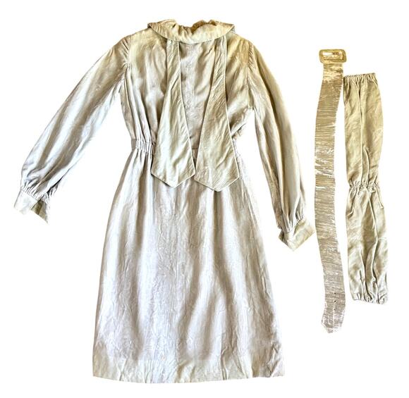 Vintage Dresses & Skirts - Vintage 1960s Pale Blue Velvet Dress Bow Collar Silk Lining Wounded Bird 2 Belts